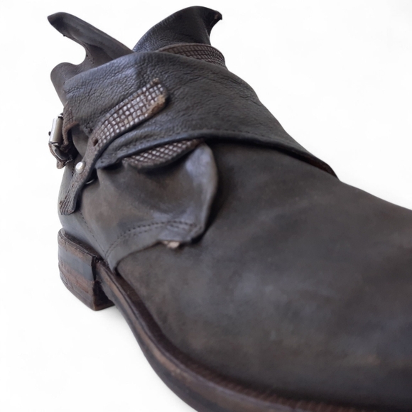 A.S.98 Edgy Moto Leather Bootie Almond Patina Zip Boho Western Biker Ombre 9.5 - Picture 2 of 16